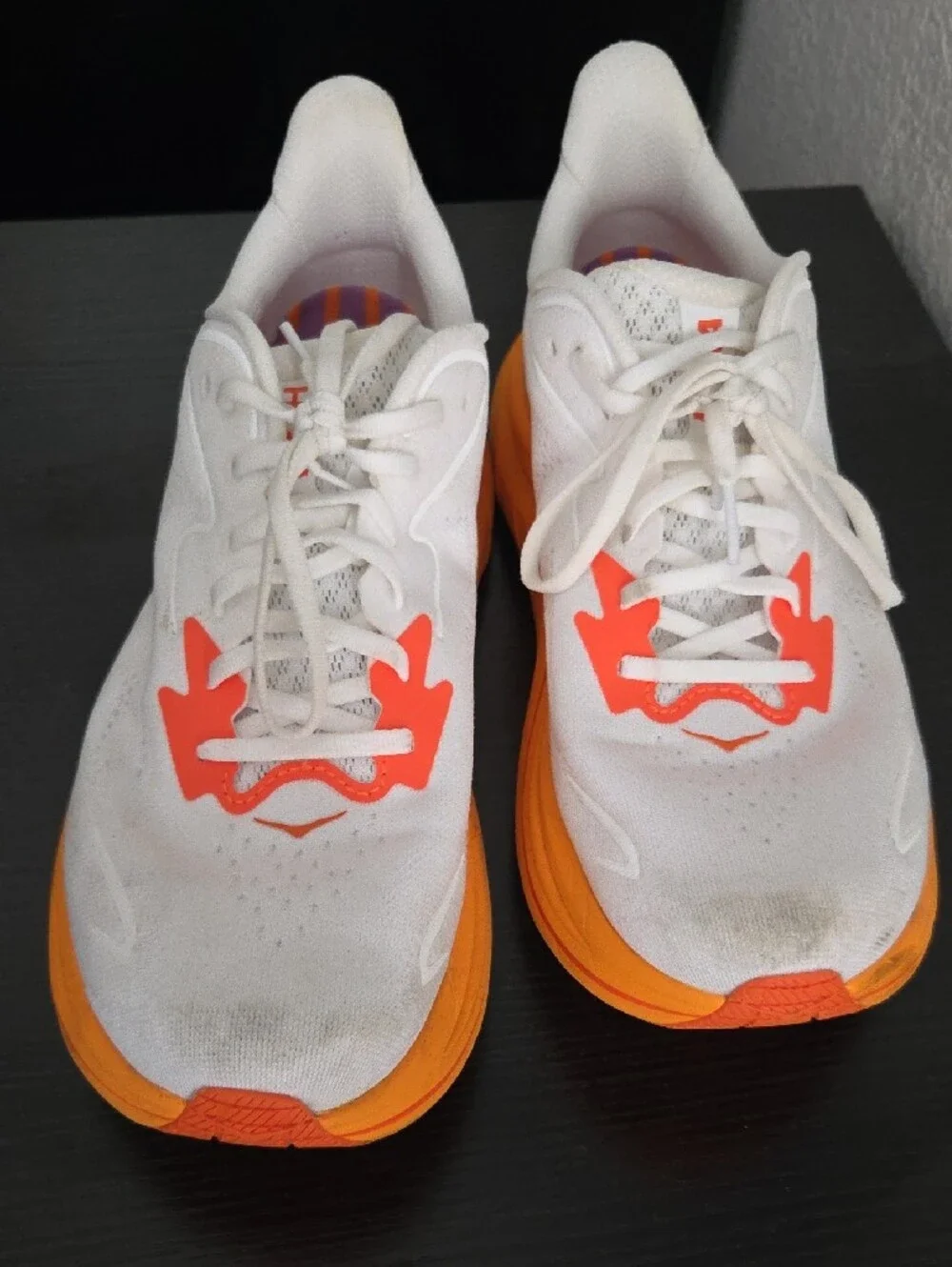 Hoka White & Orange Clifton Sneakers (Lightly Used)